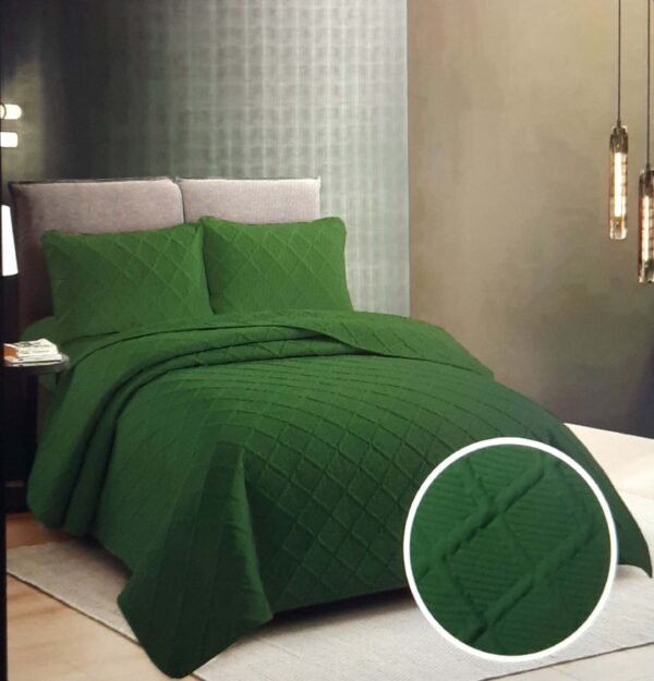 CUVERTURĂ PAT UNI + 2 FEȚE DE PERNĂ – VERDE