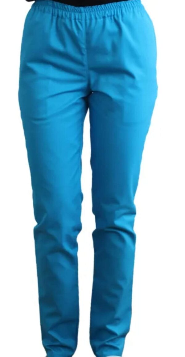 Pantaloni medicali unisex turcoaz cu elastic si doua buzunare laterale