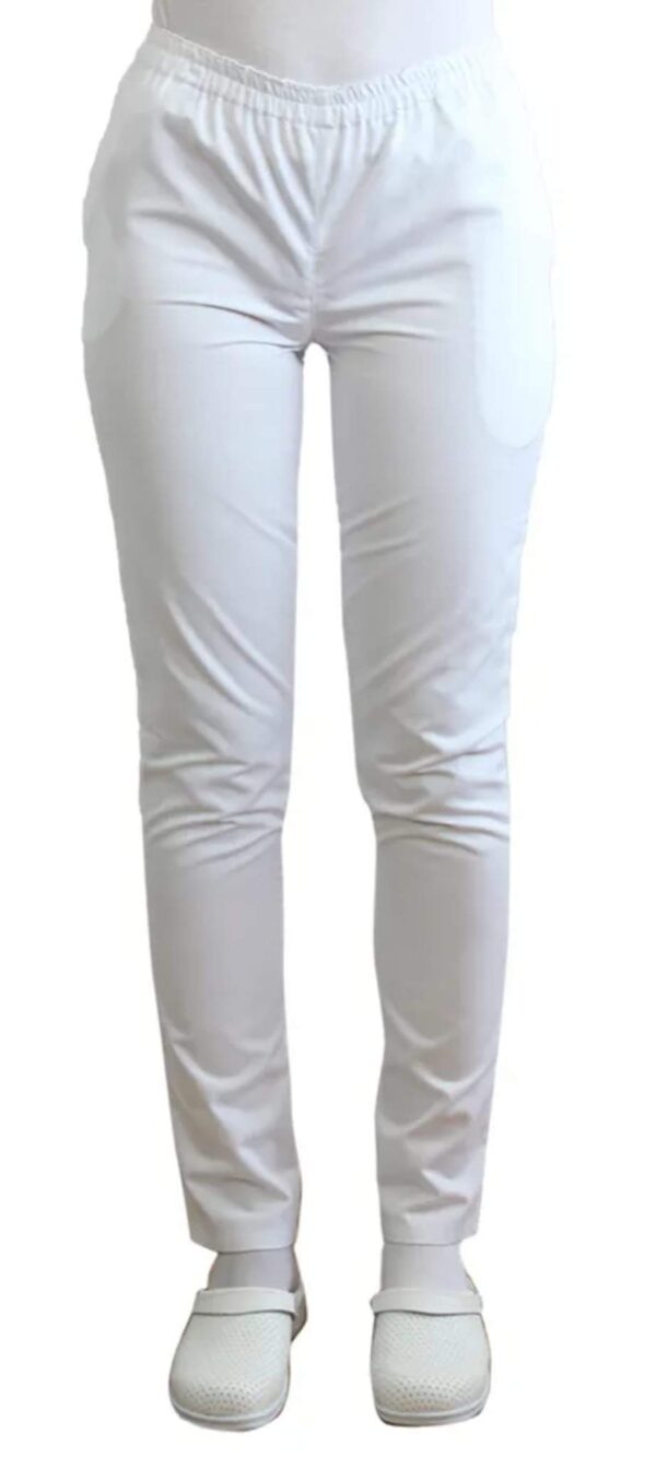 Pantaloni unisex alb cu elastic si doua buzunare laterale